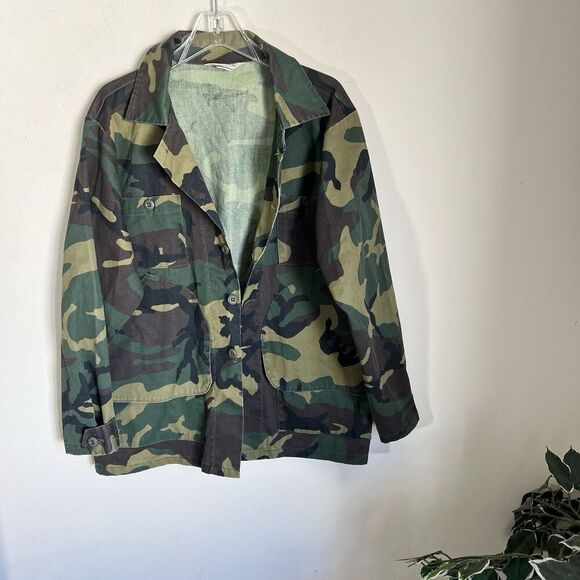 Vintage Cabelas Shirt Jacket Adult Large Camouflage 80s 90s Camo Green Pockets - Picture 2 of 5